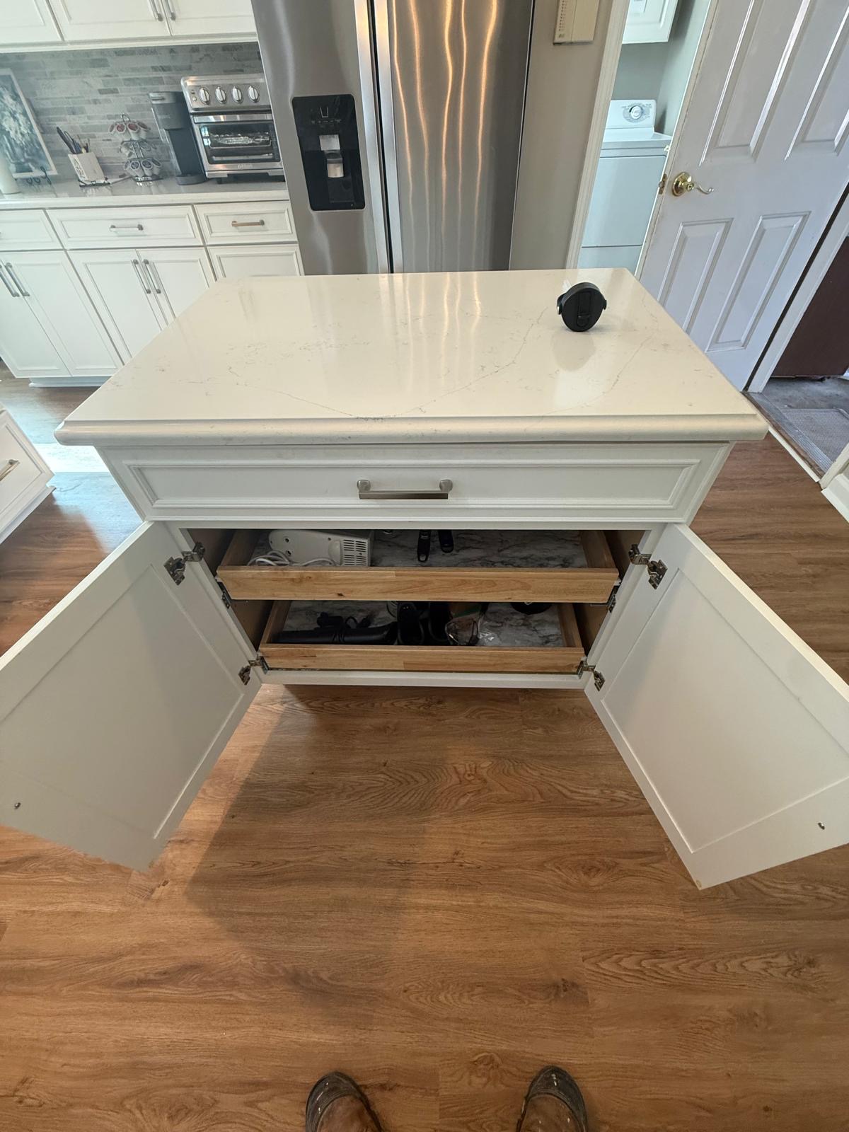 White marble island countertop